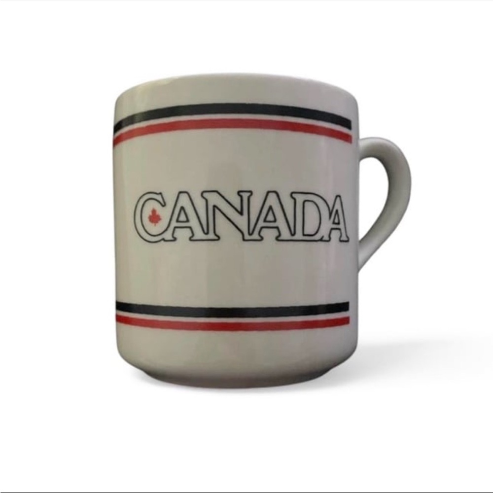 Canada White Ceramic Coffee Mug with Red and Black Stripe